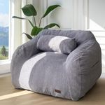 MAXYOYO Giant Bean Bag Chair with Pillow, Boucle Bean Bag Sofa for Adults,Large Upholstered Bean Bag Couch Lazy Sofa with Filler for Reading, Gaming, Grey