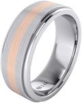 LANDA JEWEL Solid 14K Rose Gold Inlaid Heavy 8mm Sterling Silver Mens Wedding Band Comfort Fit Two Tone (8)