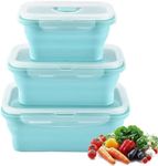 Collapsible Silicone Food Storage Container Set of 3(350/550/850),with Vent Valve, BPA Free suitable picnic,camping etc occasion use.(BLue)