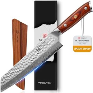 KEEMAKE Kiritsuke Chef Knife, 8 Inch Damascus Japanese Kitchen Knife with Ergonomic Pakkawood Handle, Ultra Sharp Non-Slip Cooking Knife with Ash Sheath