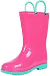 Puddle Play Toddler and Kids PVC Rain Boots with Easy On Handles - Boys and Girls Pink and Turquoise Trim - 3 Little Kid