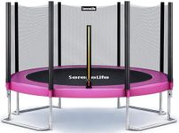 SereneLife 8FT 10FT 12 FT Trampoline Outdoor, L Shaped Feet Extra Stable- ASTM Approved, Net Cage Enclosure System and Reinforced Bouncy Jumping Mat Surface: for Kids Teens & Adults