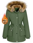 Xnova Womens Winter Parka Jackets Fleece Lined Waterproof Coats Ladies Padded Thermal Overcoat with Faux Fur Hooded Windproof Thicken Sherpa Lining Outerwear, Army Green, L