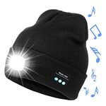 CUQOO Bluetooth Beanie Hat with Light & Built-in Speakers & Mic | Warm Woolly Running Hat with Light Built in | Rechargeable Beanie Hat Men with Headphones - Beanie Hats for Women with USB Charging