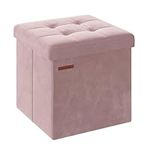 SONGMICS Ottoman Storage Bench, Foldable Velvet Storage Box, Storage Chest with Lid, Footstool, 38 x 38 x 38 cm, 300 kg Load Capacity, for Hallway, Living Room, Bedroom, Jelly Pink LSF227R51