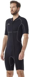 Hevto Men Wetsuit Shorty 2mm Neoprene Front Zip Short Wet Suit for Surfing Swimming SUP Snorkeling Diving (M2S-Black, LS)
