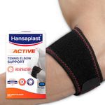 Hansaplast Active Tennis Elbow Support for Men & Women | 1 Unit | One Size Fits Most | Tennis Elbow Brace with visible Pressure Pad for Long Lasting Pain Relief | Skin Friendly Elbow Band/Guard with Adjustable Strap for Custom Fit | Tennis, Badminton, Cricket, Gym, Workout |