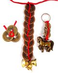 Shreenathji Nine Coins Good Luck Bell/Hanging, Coins Horse Keychain, Three Coins Vastu Fang Shui Lucky Charm for Home Office Car