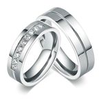 Bishilin Stainles Steel 6Mm Wedding and Engagement Rings Couples Set Women Size J 1/2 & Men Size T 1/2