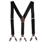 PELUCHE Novelist Charmer Black Coloured 3.5cm Strap Width Elastic Suspenders for Men