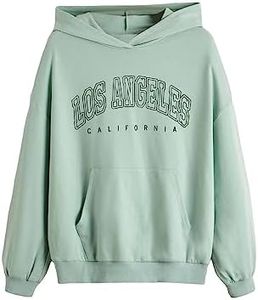 SHENHE Girl's Casual Fashion Los Angeles Hoodie Graphic Long Sleeve Pullover Sweatshirt Mint Green 14Y