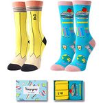 HAPPYPOP Funny Socks for Women - Crazy Pencil Socks for Teachers, Book Lover Gifts Reading Socks for Girls, Pencil Book 2 Pack, Medium