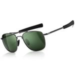 SUNGAIT Men's Military Sunglasses Polarized Pilot Style Bayonet Temples (Gunmetal Frame/Dark Green Lens) SGT285QKML-UK