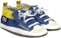 Robeez Baby Boys and Girls NBA Basketball Team Soft Soles Slip-Resistant Crib Shoes Slippers for Infant and Toddler, 0-24 Months, Warriors Blue Leather, 0-6 Months Infant