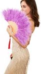 Happy Feather Handheld Marabou Feather Fan, 1920s Vintage Style Flapper Hand Fan for Costume Party and Dancing-Light Purple