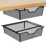 2 Pack Pull Out Basket Storage Under Shelf , Under Cabinet Hanging Drawer, Metal Wire Mesh Storage Basket Organizer for Kitchen, Office, Wardrobes, Cupboard Storage Black
