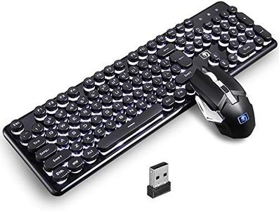 Gaming Keyboard and Mouse,Soke-Six 2.4G Wireless Retro Punk Typewriter-Style Backlit Keyboard Mice Combo,4800mAh Battery,Mechanical Feel,Anti-ghosting,Crystal Panel Round Keycaps (Black+White Light)