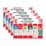 RDLCAR Know Your Fire Extinguisher Signs - Colour Coded Signs for Offices, Business and Buildings - Informative Board Sign for Fire Safety, 200mm x 300mm, Pack of 5