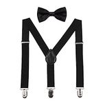 GUCHOL Child Kids Suspenders Bow Tie for Boys and Girls Adjustable Elastic Classic Accessory Sets Age 1 to 13 Year, Black, 33 INCH (6-13 Year)