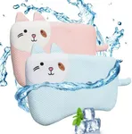 VEMBAP 2 Pack Kids Pillows for Sleeping, Cooling Flat Pillow, Memory Foam Toddler Pillow for Kids, Ultra Thin Design (Age 2 to13)(Pink+Blue, 18 in x 10.5 in)