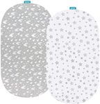 Biloban Bassinet Fitted Sheets Fit for Fisher-Price Soothing Motions Bassinet, (15"x31"), Jersey Knit Cotton, Breathable, 2 Pack, Grey Star