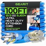 GearIT Extension Cord 100 Feet 12/3 Extra Heavy Duty SJEOW Extreme Weather Outdoor/Indoor - 12 Gauge 3 Prong, LED Lighted Plug, Oil Resistant Rubber Jacket