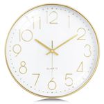 Lafocuse 3D Numbers Gold Modern Wall Clock for Home Decor 12 Inch, Horloge Murale Kitchen Wall Clock Silent Non Ticking Battery Operated Living Room Bedroom Office