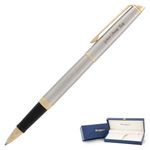 Personalized Waterman Pen | Engraved Waterman Hemisphere Rollerball Pen with Brushed Stainless Finish and Gold Trim. A Luxury Gift Pen with Engraving.