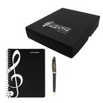 Adorable Music Piano Melody Theme Stationery Gift Box Set，1 Pcs Black Piano Musical Notes Notebook with 1 Pcs Treble Clef Design Roller Ball Pen (Music Note Style)