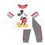 Disney Mickey Mouse Toddler Boys Long Sleeve T-Shirt Fleece Pant Set White/Gray 3T