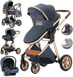 Gcarebb Carrito Bebe 3 en 1, Cochecito Bebe 3 Piezas Con Asiento De Auto, Cochecitos Portátil Plegable Con Un Clic, Carricoche Combinado Paisaje Alto Marco de Aluminio Para Recién Nacido