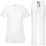 B-well Bella Women’s Scrub Set, Slip-On Jacket and Slip-On Trousers Set, Medical Doctor Uniform, Slip-On Jacket Top with Trousers, Medical Work Wear with Elastane, White, XXL