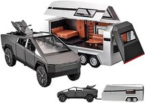 VARIYA ENTERPRISE® 1:32 Tesla Cybertruck Pickup Truck Trailer Camper Toy Car Metal Pull Back Diecast Car with Openable Door and Sound Light, Gifts Toys for Kids【 Black 】