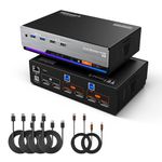 TESmart 8K@60Hz DP KVM Switch 2 Monitors 2 Computers USB 3.0, DP 1.4 KVM Switch Dual Monitor 4K@144Hz for Gaming Dock, Support EDID, Gigabit Network, Hotkey Switch, Audio & Mic with All Input Cables