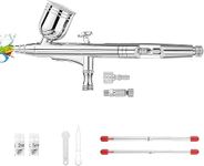 Airbrush Kit 0.3 mm Airbrush Gun Dual-Action Gravity Feed Kit, 1/2 & 1/4 OZ Fluid Cup, 0.2 mm & 0.5 mm Nozzles Needles Air Caps for Nail Art Painting Makeup Cake
