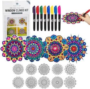 Hula Home Stained Glass Mandala Art Kit - DIY Window Clings with Markers, 10 Suncatchers - Perfect Hobby for Adults, Kids, Teens & Seniors - Ideal Gift for Beginners, Women & Elderly