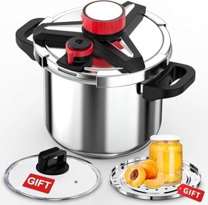 18/8 Stainless Steel Pressure Cooker 8 Qt, [One-Hand Locking] Pressure Cooker,[3-In-1] Olla de Presion, Induction,Gas Stovetop Compatible, Includes Glass Lid & Steamer Rack