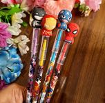 VR Creatives Avengers Pencil Pack of 4 Designer Bullet Pencils Avenger Superhero Design Stacking Pencil Birthday Gift Return Gifts for Kids Spiderman Captain America Iron Man Batman