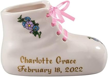 Porcelain Personalized Baby Bootie Heirloom - Pink Girl - Customize Ceramic Baby Shoe Keepsake with Baby Name and Birth Date - Birth, Baptism or Christening Gift - 4" Long by 2" Wide