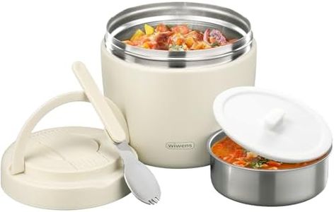 wiwens Thermo Food Jar for Hot Food Adults 32OZ Soup Thermo Lunch Containers Wide Mouth Vacuum Insulated Stainless Steel Leakproof Bento Box with Spoon (Beige)