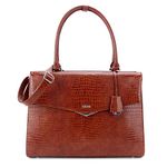 Socha Laptop Bag Women's / Business Bag / Briefcase with Carry Strap - Elegant - Extra Light Synthetic Crocodile - Silver Tip Brown - 15.6 Inches Brown