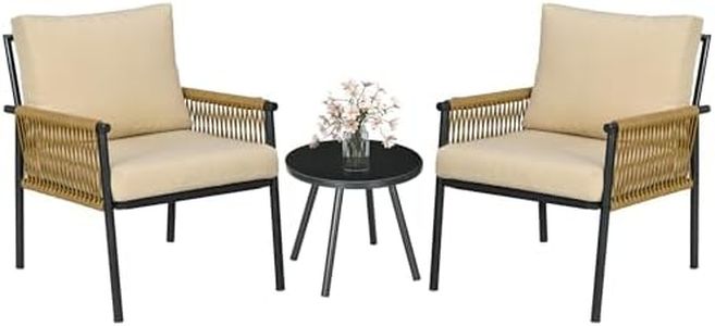Outsunny Set da Giardino 3 Pezzi, Salottino da Esterno in Rattan con 2 Poltroncine con Cuscini Sfoderabili e Tavolino Rotondo in Vetro, Beige