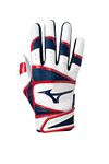 Mizuno B-303 Youth Baseball Batting Glove, Navy-Red, Large