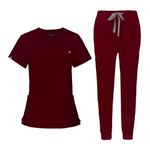 niaahinn Scrub for Women Scrubs Top with Classic V-Neck & Yoga Jogger Pants Medical Nursing Uniform Scrub Set (Burgundy, M)