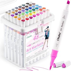 Ohuhu Alcohol Markers: 48-Colour Double Tipped Brush & Chisel Alcohol Markers for Adults Colouring Illustration, Alcohol-based Art Marker Set with Unique Designed Grip, Great Value Pack for Beginners