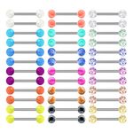 Mayhoop 14G 36Pcs Stainless Steel Nipple Rings Tongue Rings Straight Barbell Bars Piercing 14mm 16mm 18mm in Length for Women Men, Stainless Steel, Bioflex, cubic-zirconia