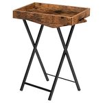 HOOBRO Side Table, Folding TV Tray Tables for Eating, Snack Dinner Table with Removable Serving Tray, Foldable Bedside Occasional Coffee Table, Laptop Table for Small Space, Rustic Brown EBF29BZ01