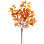 SNAIL GARDEN 2 Bundles 100cm Long Stem Artificial Fall Plants,Orange Artificial Plant Faux Eucalyptus Stems for Fall Decorations,Fall Eucalyptus Leaves with Stem for Home,Thanksgiving,Festival