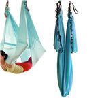 wellsem wellsem Aerial Yoga Hammock 5.5 Yards Aerial Pilates Silk Yoga Swing Set Include Carabiner,Daisy Chain, Pose Guide (Sky Bule, 5meter)