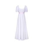 FRIUSATE White Regency Dress, Renaissance Dress, Regency Dresses for Women Costume with Sash Empire Waist Ruffled Puff Sleeve Long Dress for Parties, Weddings and Gala(S White)